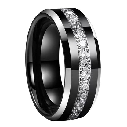 Elegant and bold, the CZ Stone Inlay Black Tungsten Wedding Band pairs sparkling detail with long-lasting durability. Free shipping available — shop now!"
