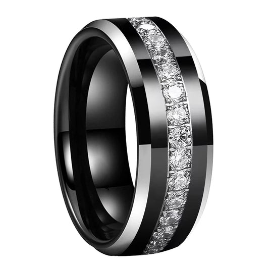 Elegant and bold, the CZ Stone Inlay Black Tungsten Wedding Band pairs sparkling detail with long-lasting durability. Free shipping available — shop now!"