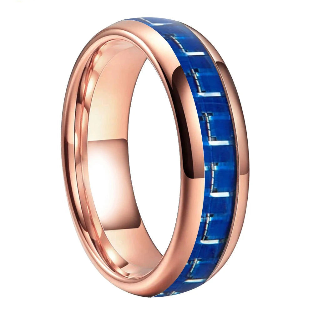 Blue Carbon Fiber Inlay Tungsten Ring 