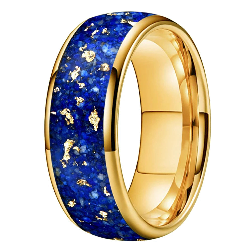 Lapis Lazuli and Gold Foil Inlay Tungsten Wedding Ring