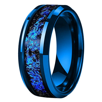 Blue Foil Tungsten Wedding Band