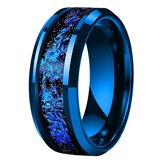 Blue Foil Tungsten Wedding Band