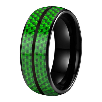 Green Carbon Fiber Double-Groove Tungsten Ring