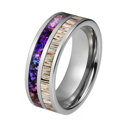 8MM Tungsten Ring with Orion Nebula & Deer Antler Inlay