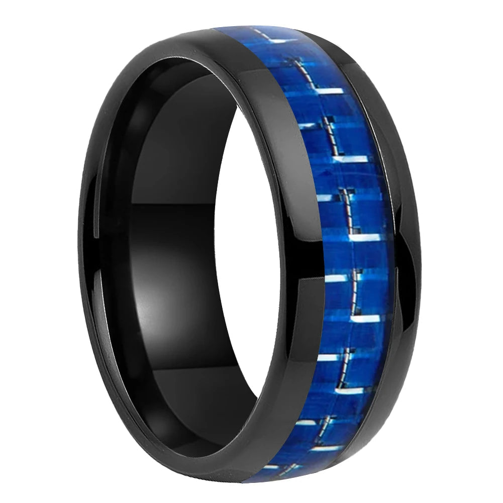 Blue Carbon Fiber Inlay Tungsten Ring 