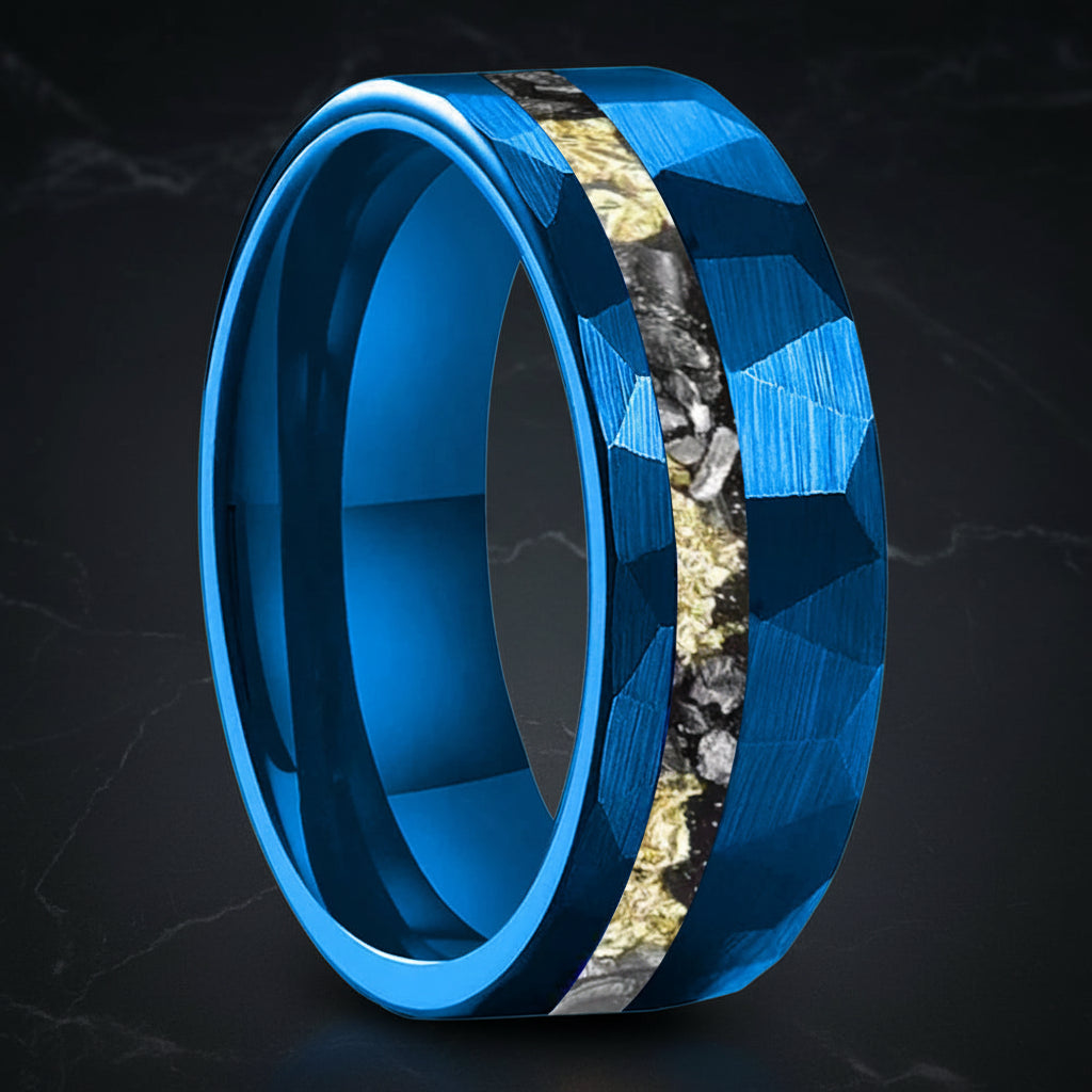 Hammered Gold Foil Meteorite Tungsten Wedding Band