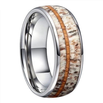 The Trailhead — Tungsten Ring with Deer Antler and Koa Wood Inlay