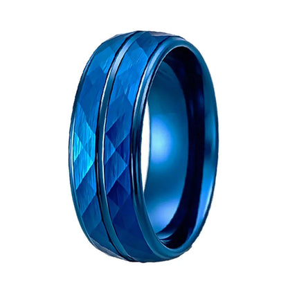 8mm blue hammered tungsten carbide ring
