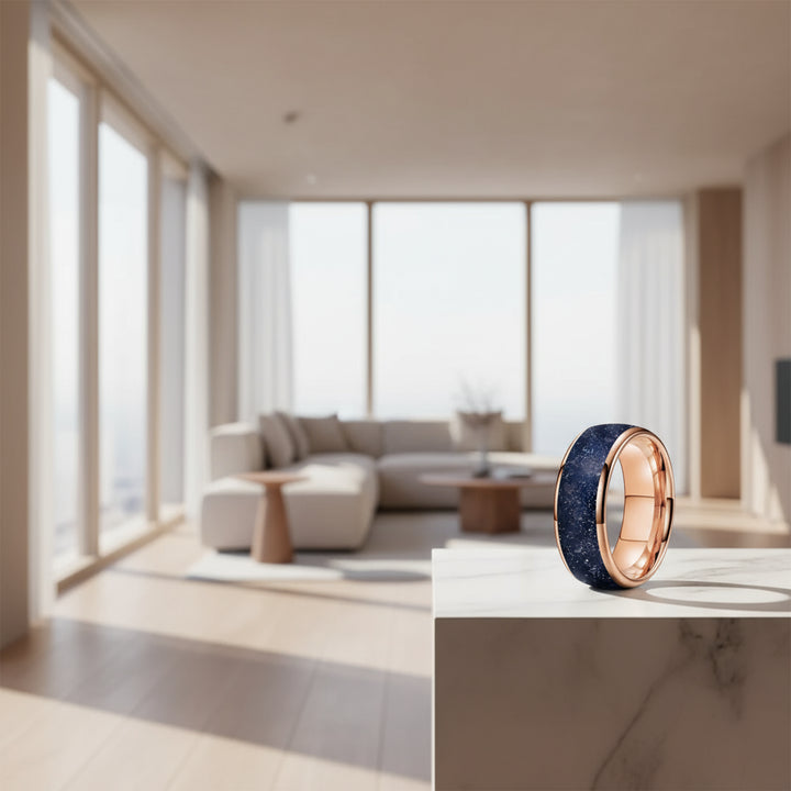 Blue Sandstone 'Galaxy' Tungsten Ring - Comfort Fit (6/8mm)