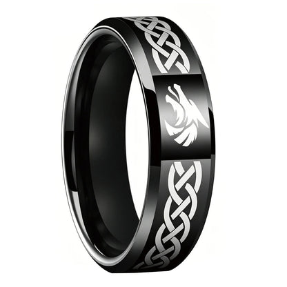 Celtic Knot & Wolf Tungsten Ring