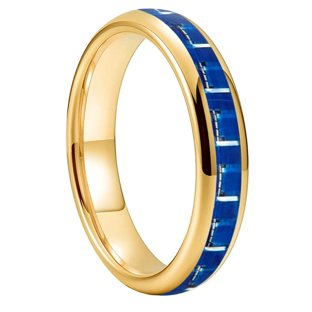 Blue Carbon Fiber Inlay Tungsten Ring 