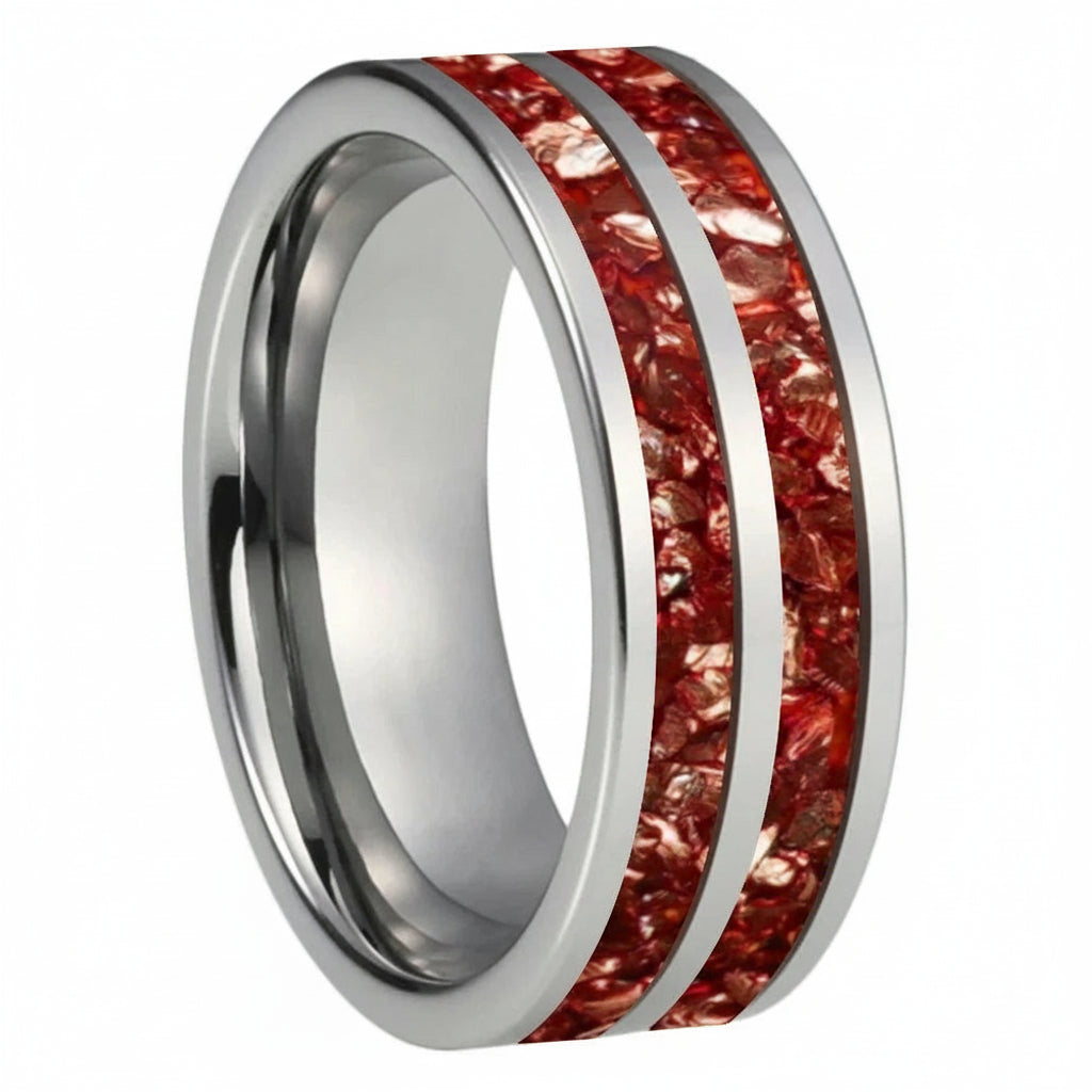 Double Crystal Inlay Tungsten Wedding Band