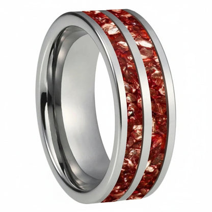 Double Crystal Inlay Tungsten Wedding Band