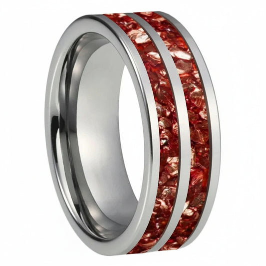 Double Crystal Inlay Tungsten Wedding Band