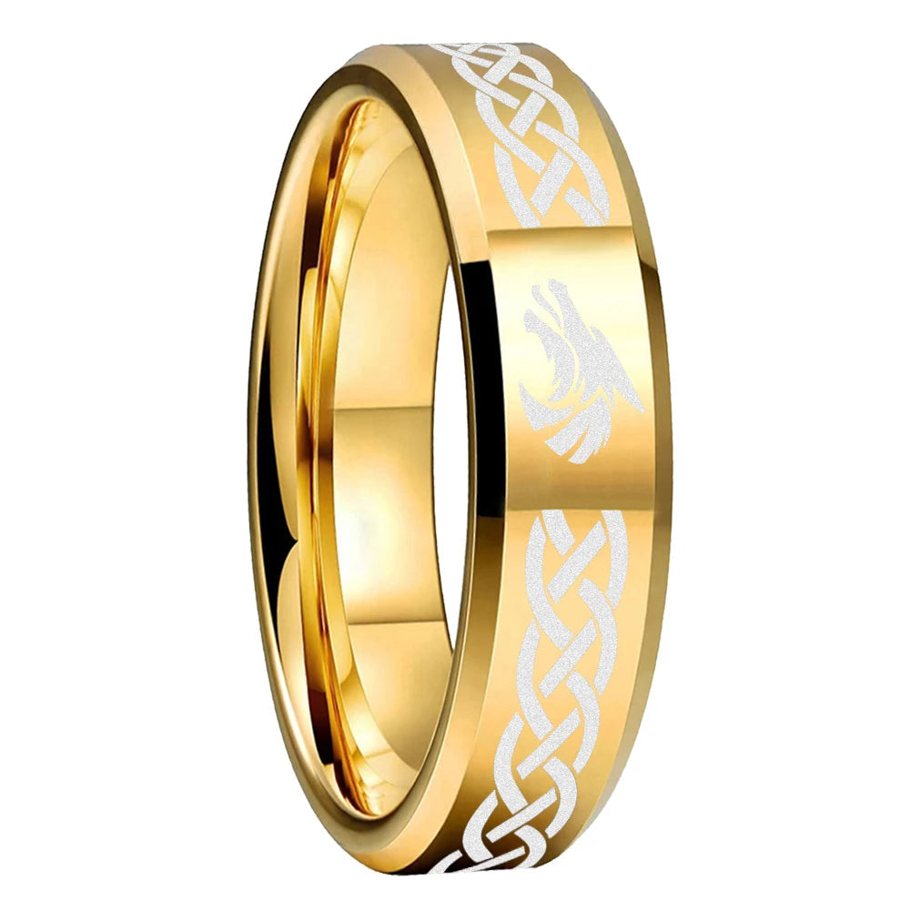 Celtic Knot & Wolf Tungsten Ring