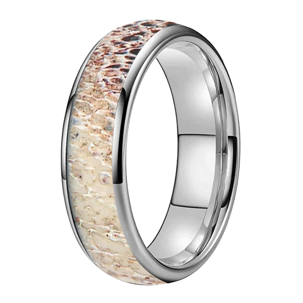  Polished Tungsten Ring with Deer Antler Inlay