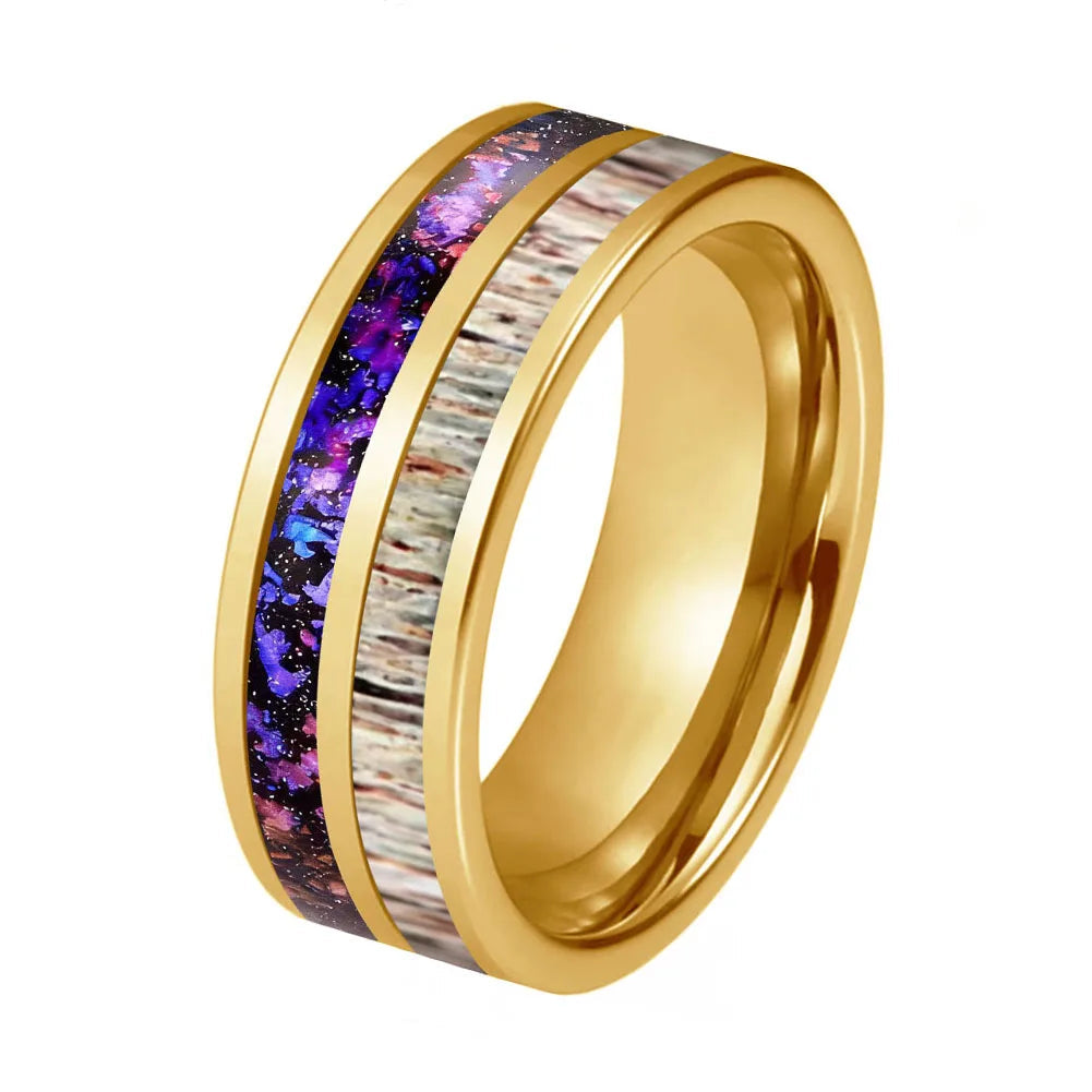 8MM Tungsten Ring with Orion Nebula & Deer Antler Inlay