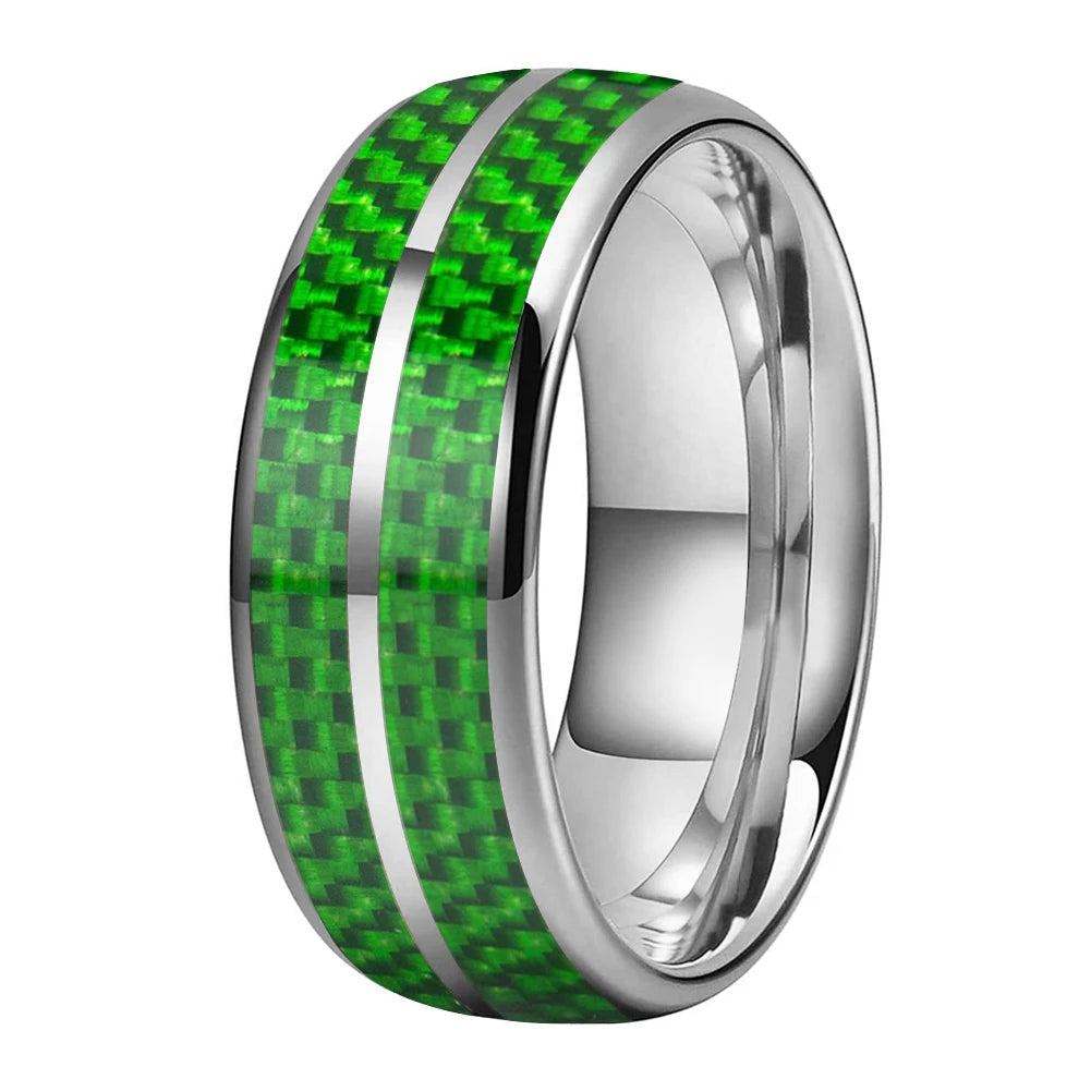 Green Carbon Fiber Double-Groove Tungsten Ring