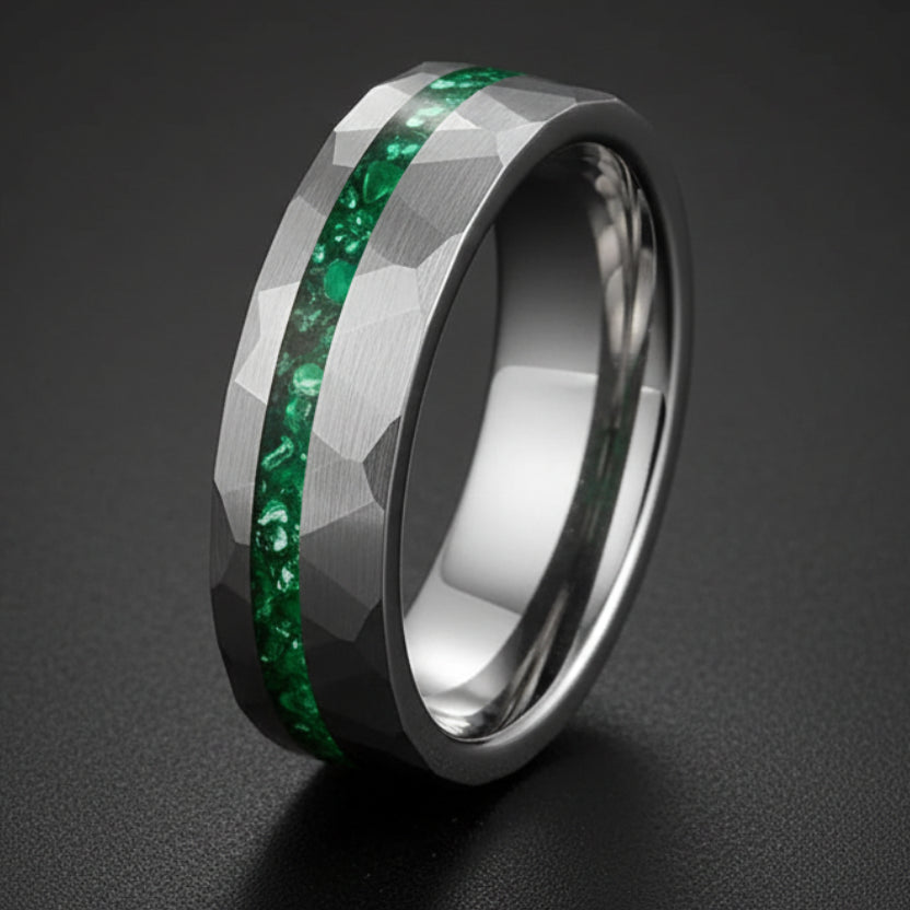 The Emerald Unity™ – Tungsten Ring with Green Stone Inlay