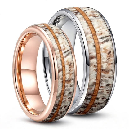 The Trailhead — Tungsten Ring with Deer Antler and Koa Wood Inlay