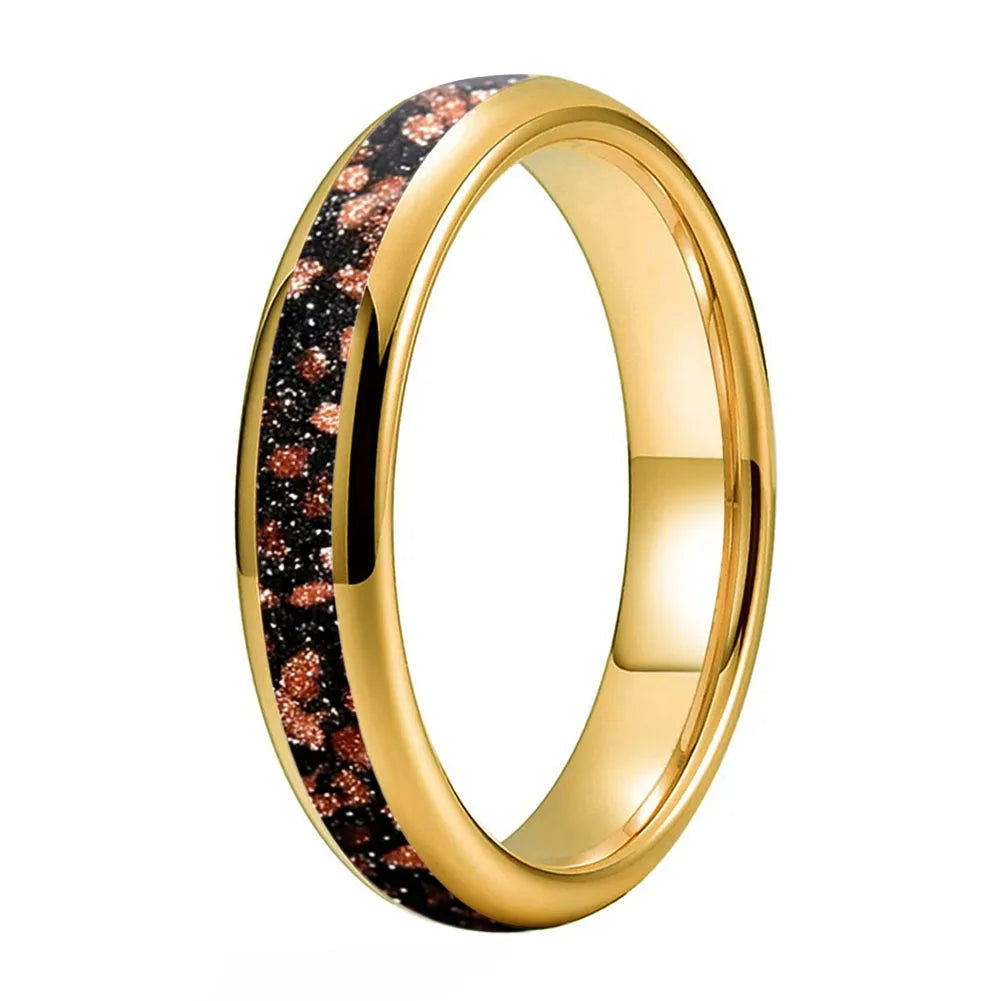 Tungsten Ring with Red Goldstone Nebula Inlay