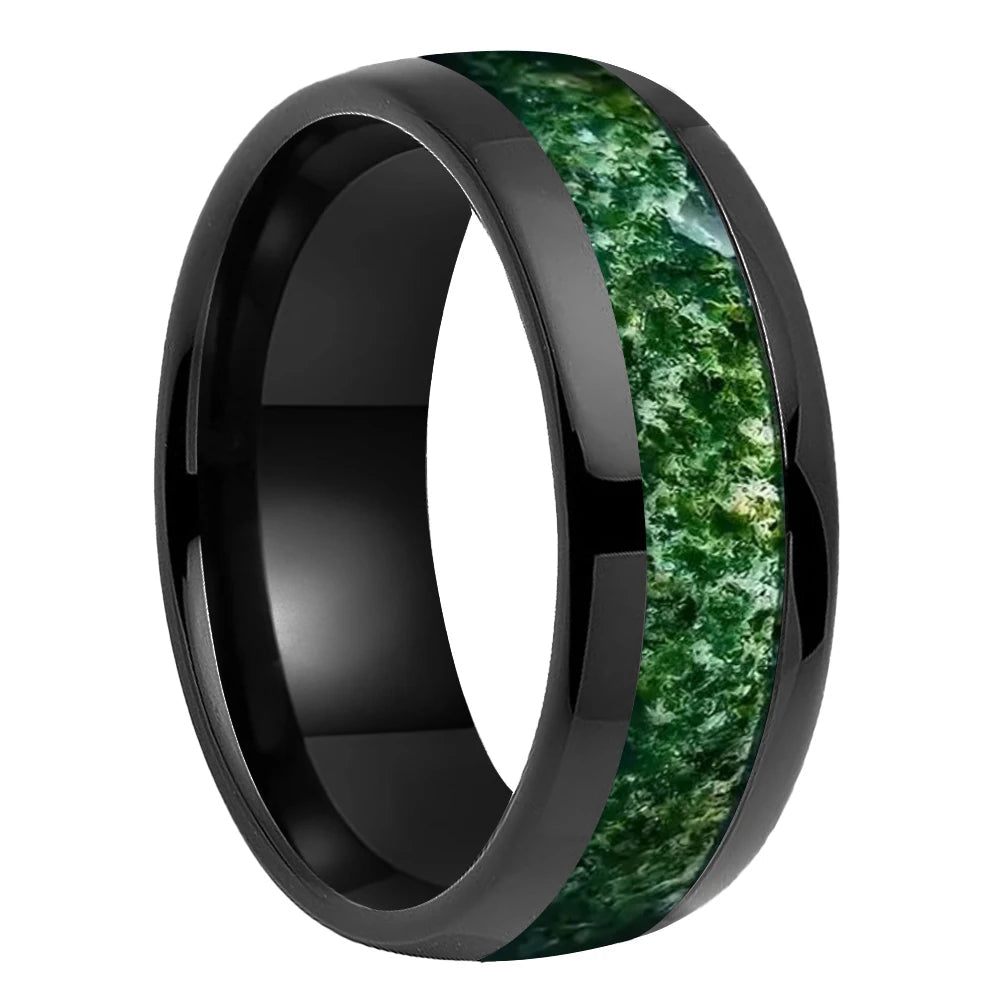 Tungsten Moss Agate Ring 
