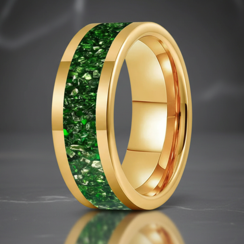 8MM Green Crystal Tungsten Wedding Band