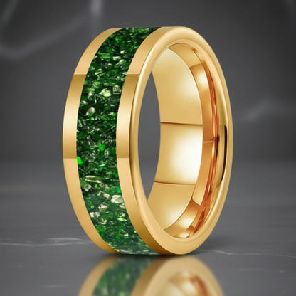 8MM Green Crystal Tungsten Wedding Band