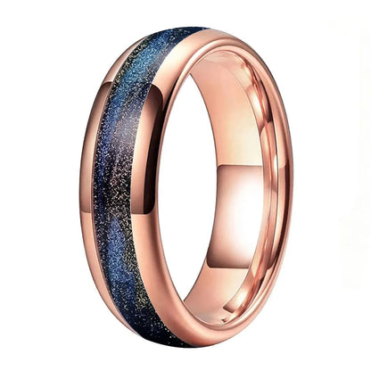 Tungsten Ring with Black Purple and Blue Flow Sand Inlay