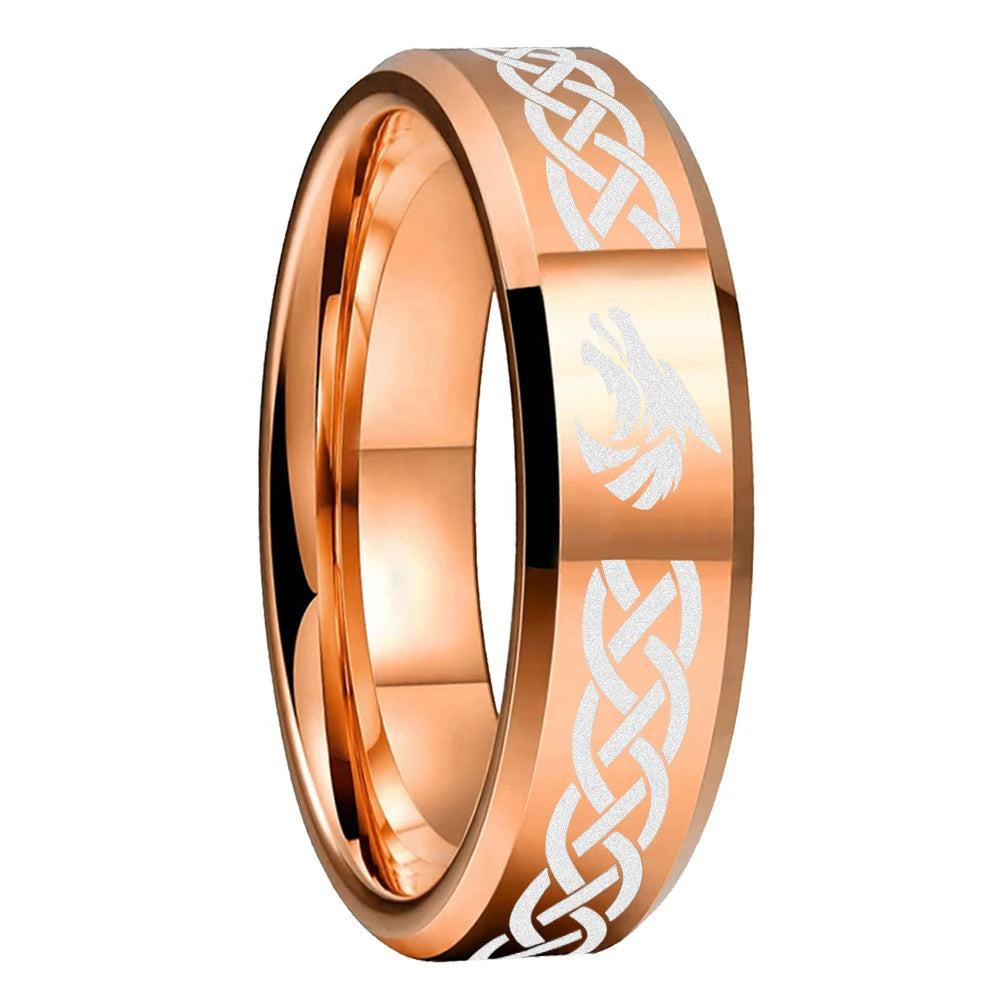 Celtic Knot & Wolf Tungsten Ring