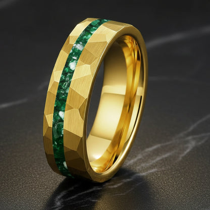 The Emerald Unity™ – Tungsten Ring with Green Stone Inlay