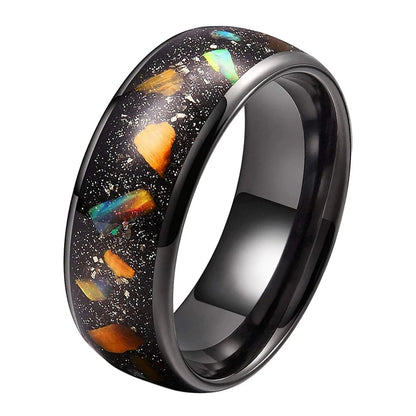 Opal and Tiger Eye Inlay Tungsten Ring