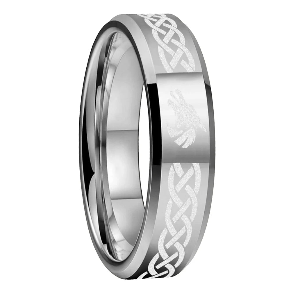 Celtic Knot & Wolf Tungsten Ring