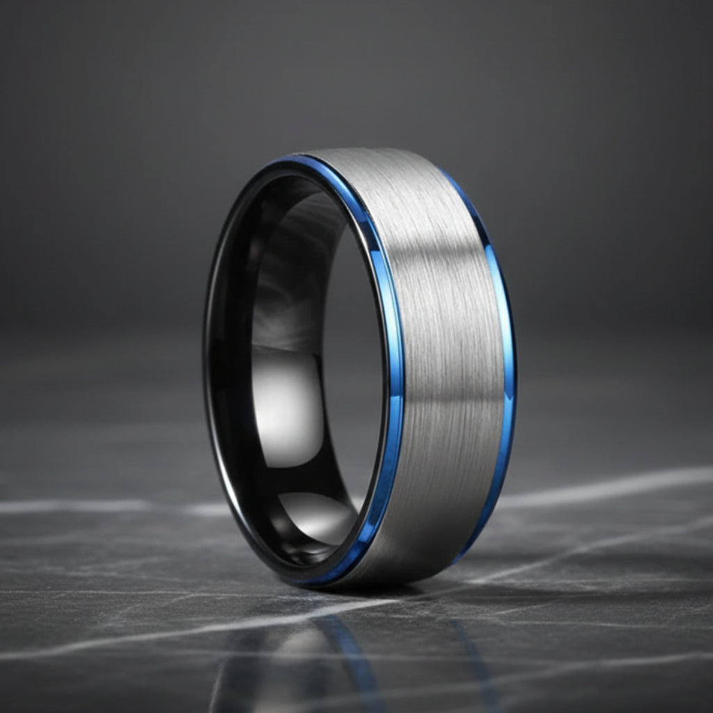 Blue & Black Tungsten Wedding Ring
