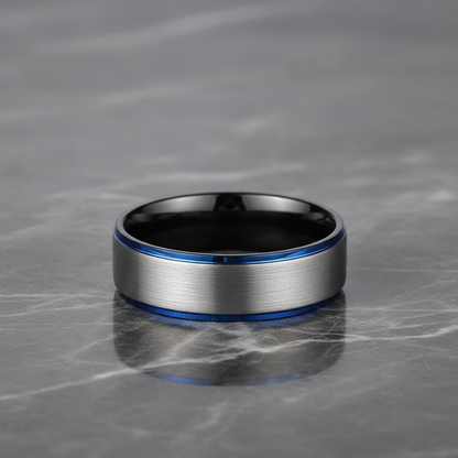 Blue & Black Tungsten Wedding Ring