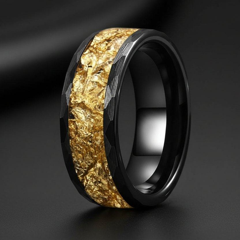 8mm Hammered Tungsten Wedding Band 