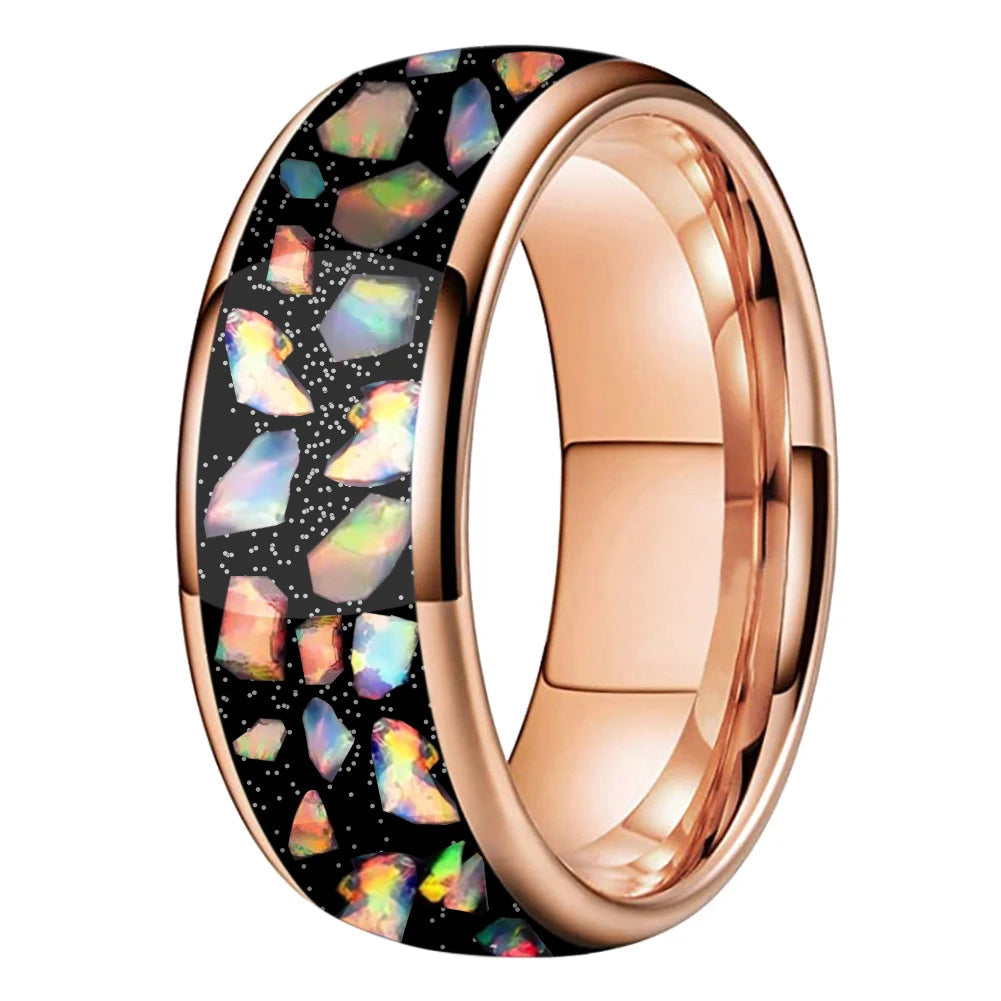 Colored Opal Tungsten Wedding Ring