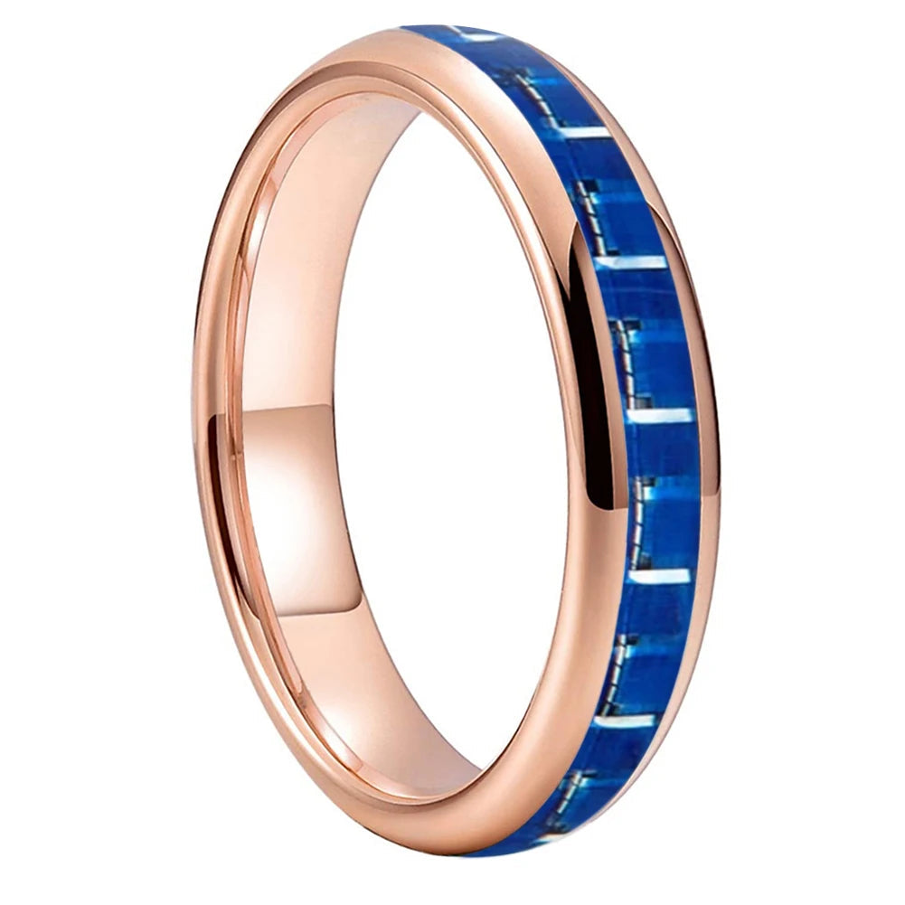 Blue Carbon Fiber Inlay Tungsten Ring 