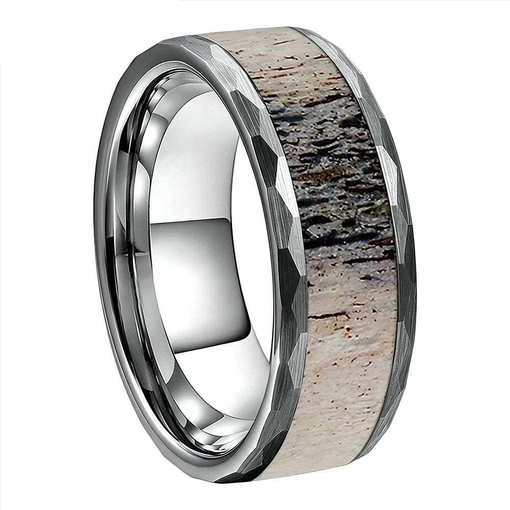 hammered-brushed-tungsten-ring-with-antler-inlay