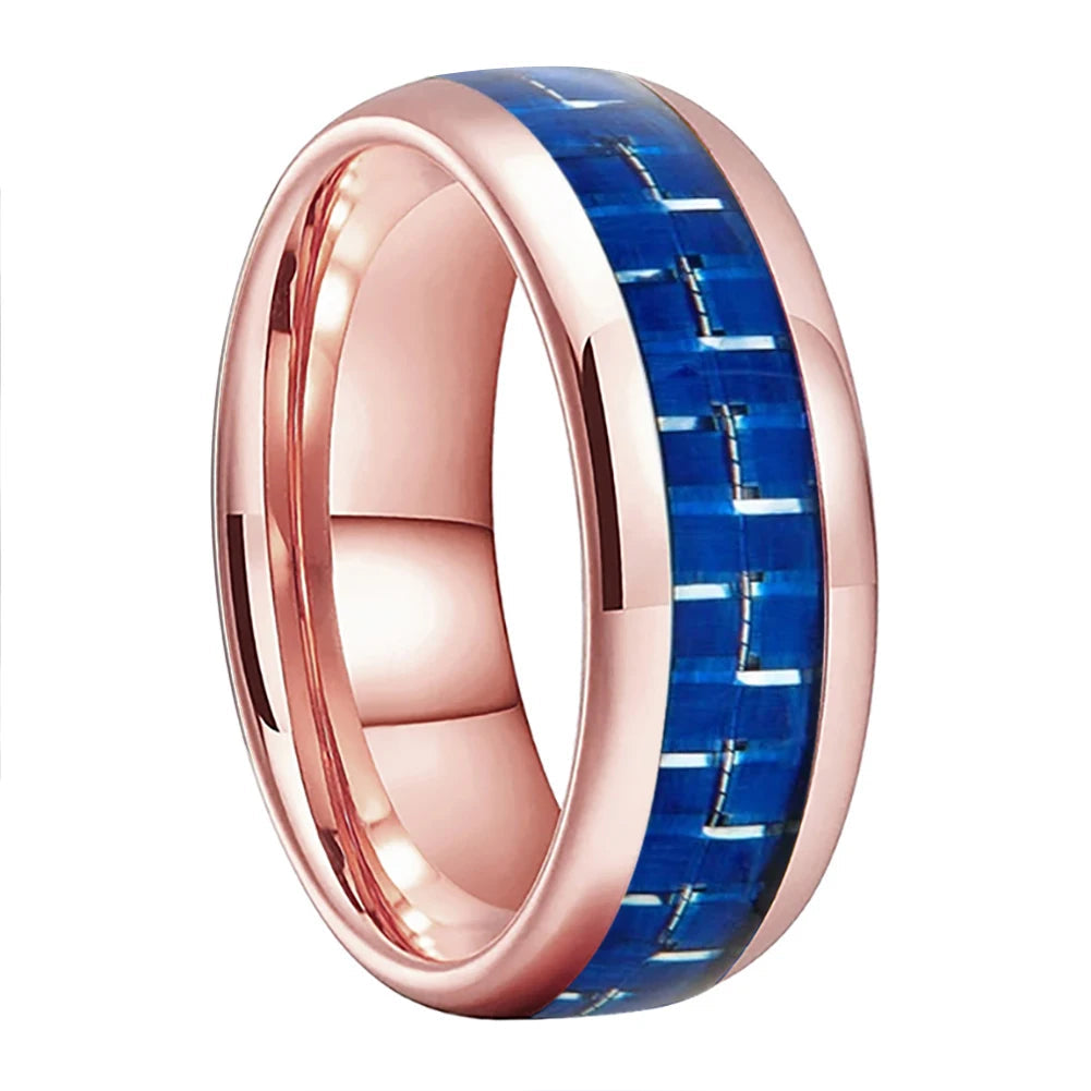 Blue Carbon Fiber Inlay Tungsten Ring 