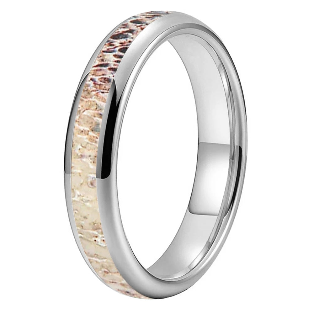  Polished Tungsten Ring with Deer Antler Inlay