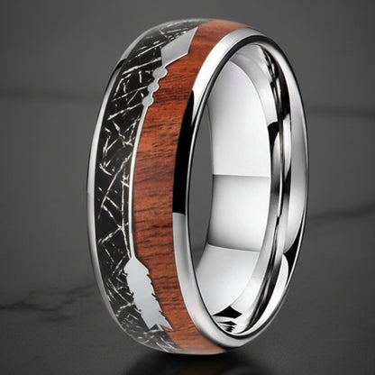 Sandalwood Meteorite Arrow Inlay Tungsten Wedding Band