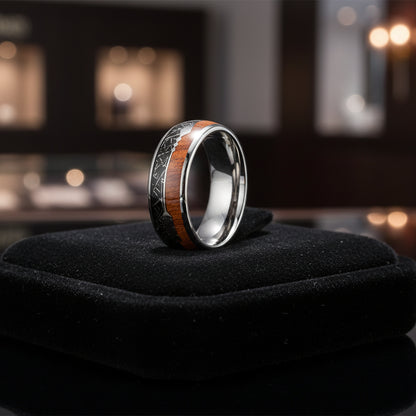 Sandalwood Meteorite Arrow Inlay Tungsten Wedding Band
