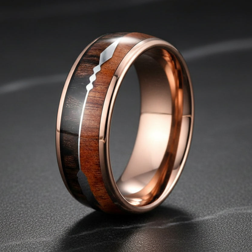 Sandalwood Meteorite Arrow Inlay Tungsten Wedding Band