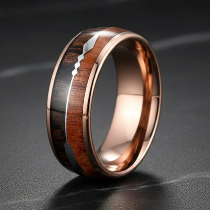 Sandalwood Meteorite Arrow Inlay Tungsten Wedding Band