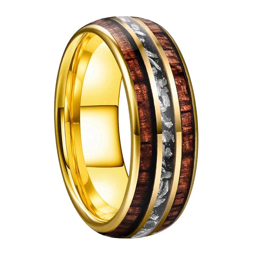 8mm Tungsten Carbide Ring – Koa Wood & Meteorite Inlay