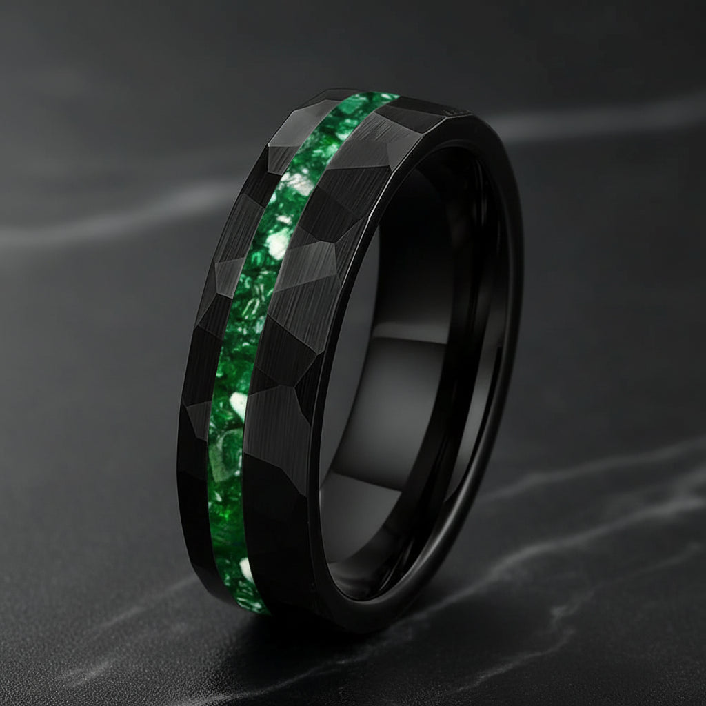 The Emerald Unity™ – Tungsten Ring with Green Stone Inlay