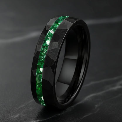 The Emerald Unity™ – Tungsten Ring with Green Stone Inlay