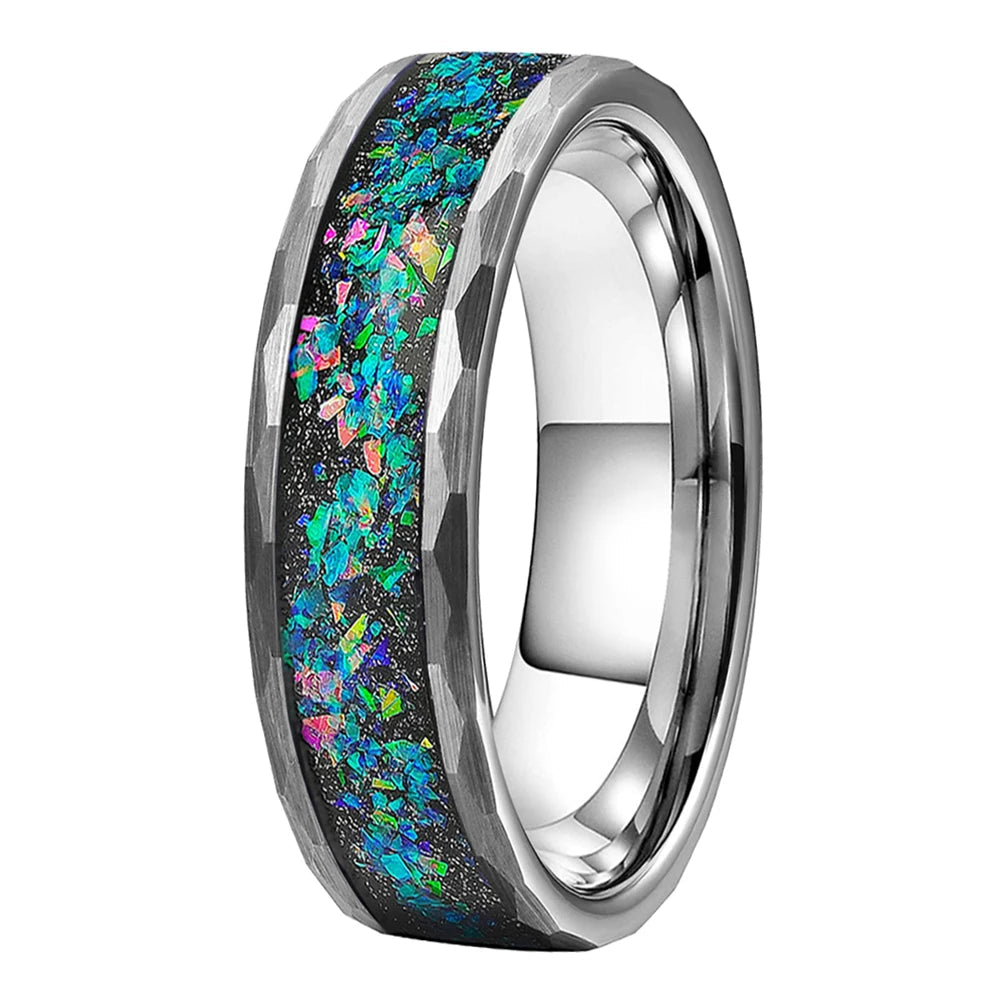 Galaxy Opal Hammered Tungsten Ring (6mm & 8mm)