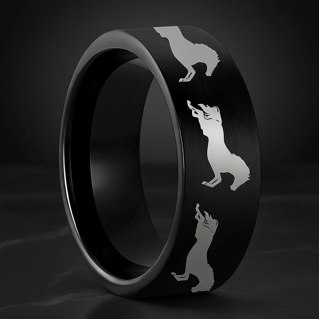 Black Tungsten Horse Ring